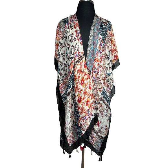 Do Everything In Love Paisley Ruana w Tassels Kimono Lightweight One Size 0-14 - Picture 1 of 13